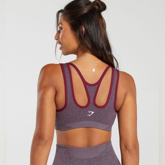 GYMSHARK MARL SEAMLESS SCOOP BRA SIZE S IN PLUM PINK MARL NWT - Picture 2 of 9